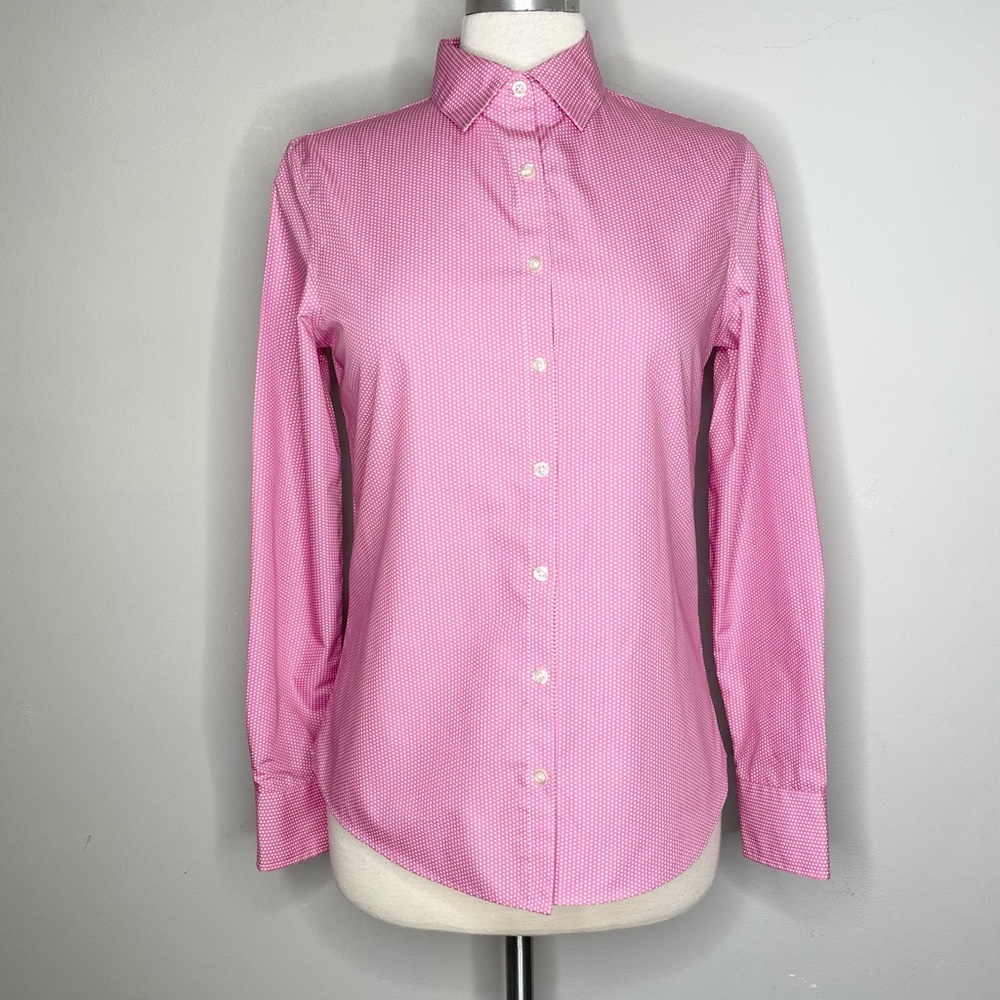 Land’s End Polka Dot No Iron Supima Cotton Long Sleeve Button Down Shirt